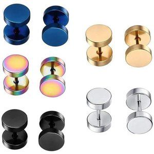 5 Pair Dot Earrings High Polished Surgical Steel Screw Flat Back Stud Earrings